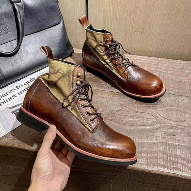 Men Boots Genuine Leather Winter Keep Warm Ankle Boots High-top Bottines Platform Cotton Shoes Indestructible Hiking Footwear
