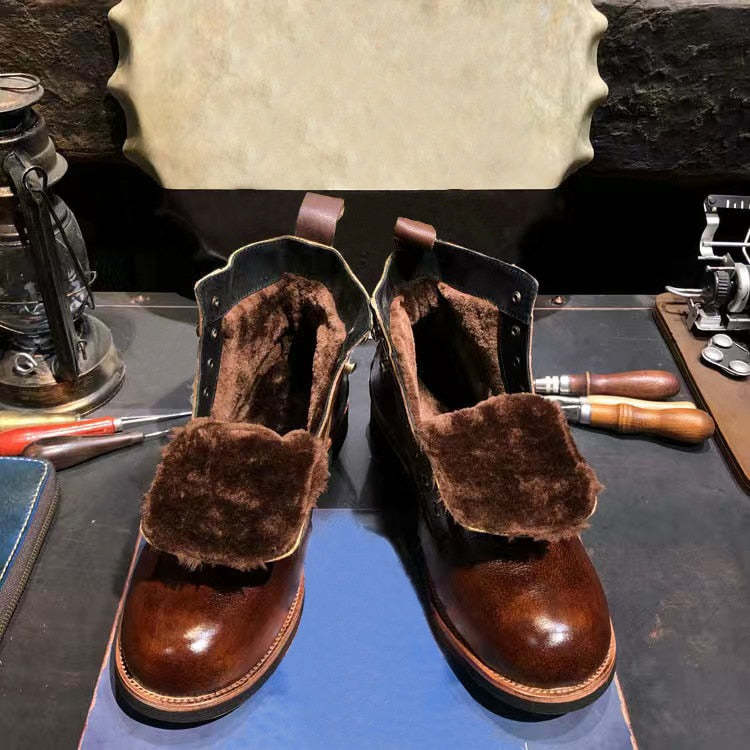 Men Boots Genuine Leather Winter Keep Warm Ankle Boots High-top Bottines Platform Cotton Shoes Indestructible Hiking Footwear