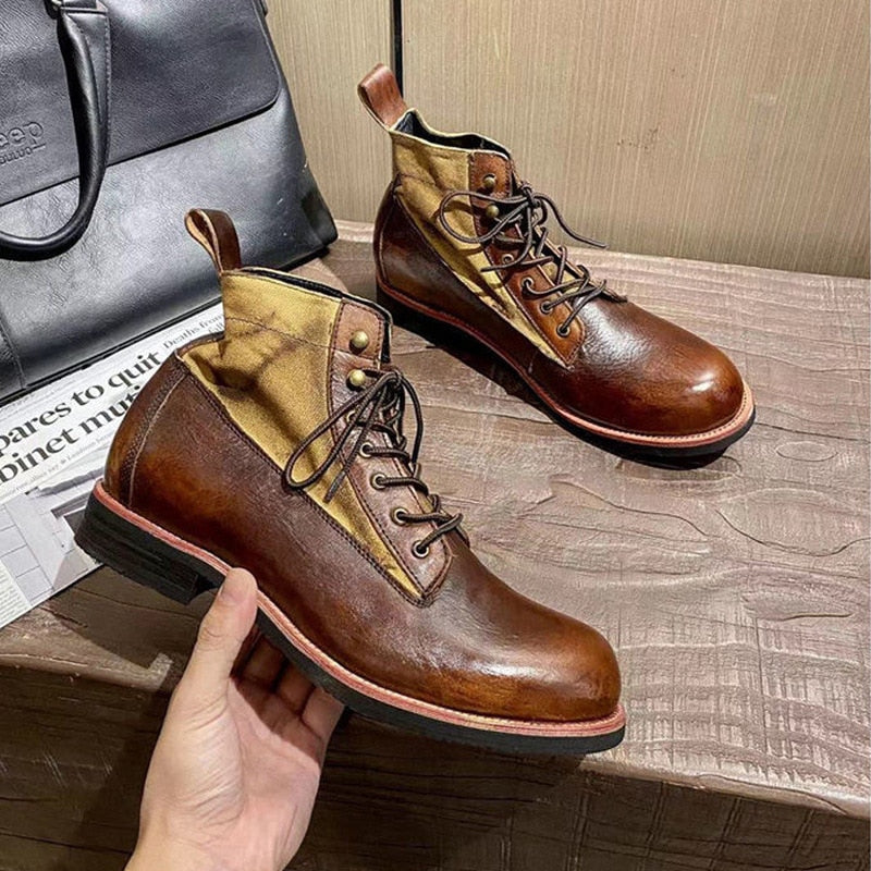 Men Boots Genuine Leather Winter Keep Warm Ankle Boots High-top Bottines Platform Cotton Shoes Indestructible Hiking Footwear