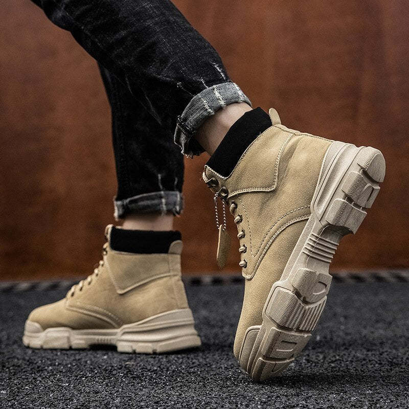 Men  Boots Leather Lace Up Platform Sneakers Hiking Comfortable Boot Winter Keep Warm Ankle Boots Zapatillas Hombre