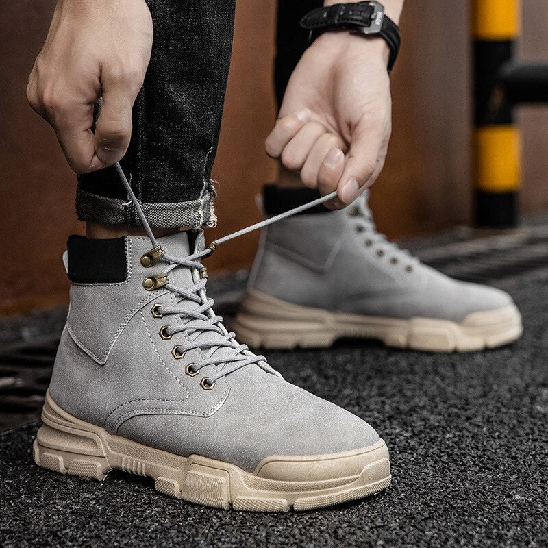 Men  Boots Leather Lace Up Platform Sneakers Hiking Comfortable Boot Winter Keep Warm Ankle Boots Zapatillas Hombre
