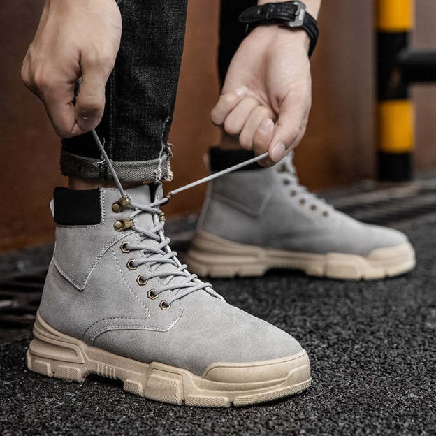 Men  Boots Leather Lace Up Platform Sneakers Hiking Comfortable Boot Winter Keep Warm Ankle Boots Zapatillas Hombre