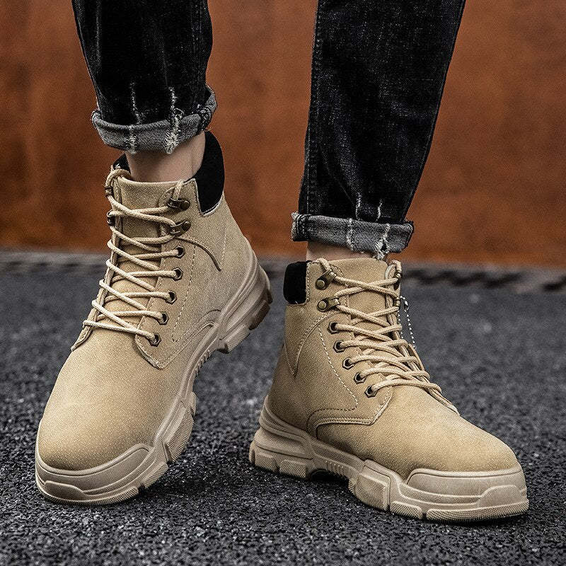 Men  Boots Leather Lace Up Platform Sneakers Hiking Comfortable Boot Winter Keep Warm Ankle Boots Zapatillas Hombre
