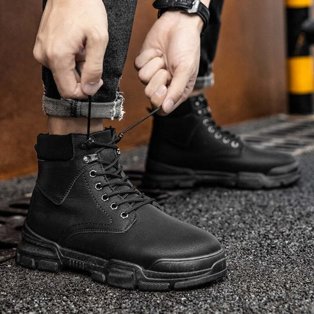 Men  Boots Leather Lace Up Platform Sneakers Hiking Comfortable Boot Winter Keep Warm Ankle Boots Zapatillas Hombre