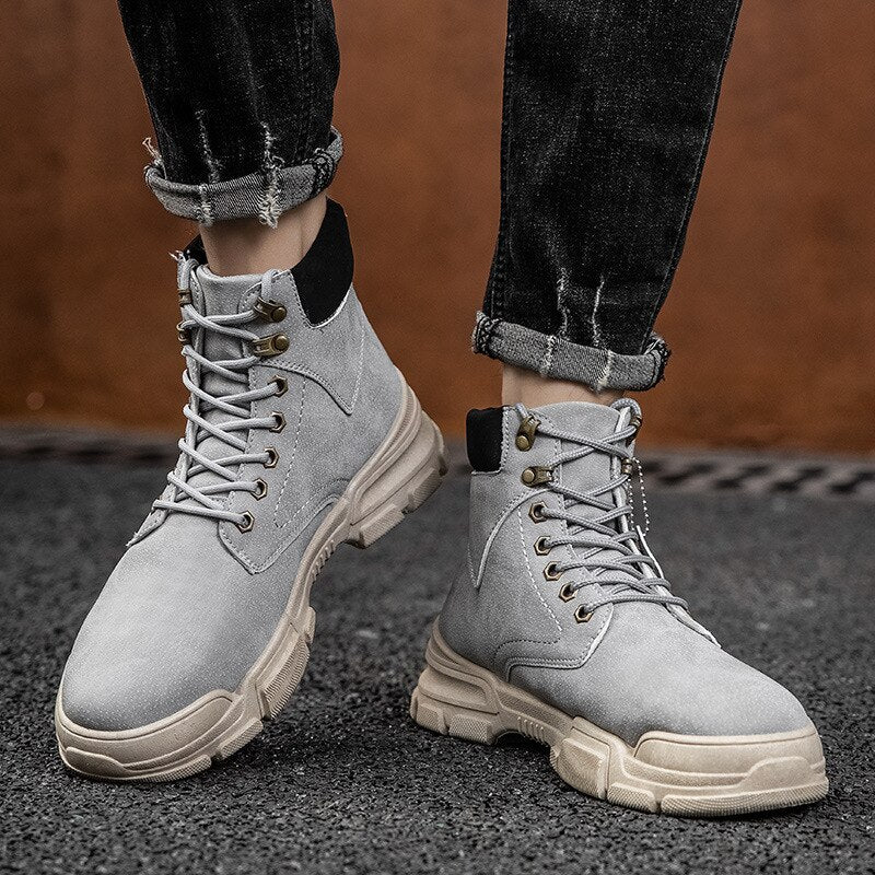 Men  Boots Leather Lace Up Platform Sneakers Hiking Comfortable Boot Winter Keep Warm Ankle Boots Zapatillas Hombre
