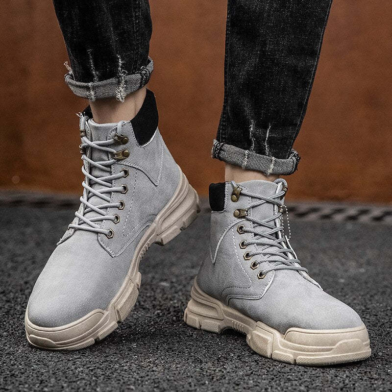 Men  Boots Leather Lace Up Platform Sneakers Hiking Comfortable Boot Winter Keep Warm Ankle Boots Zapatillas Hombre