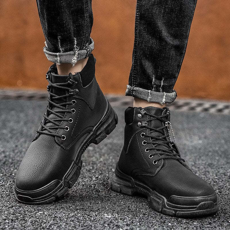 Men  Boots Leather Lace Up Platform Sneakers Hiking Comfortable Boot Winter Keep Warm Ankle Boots Zapatillas Hombre