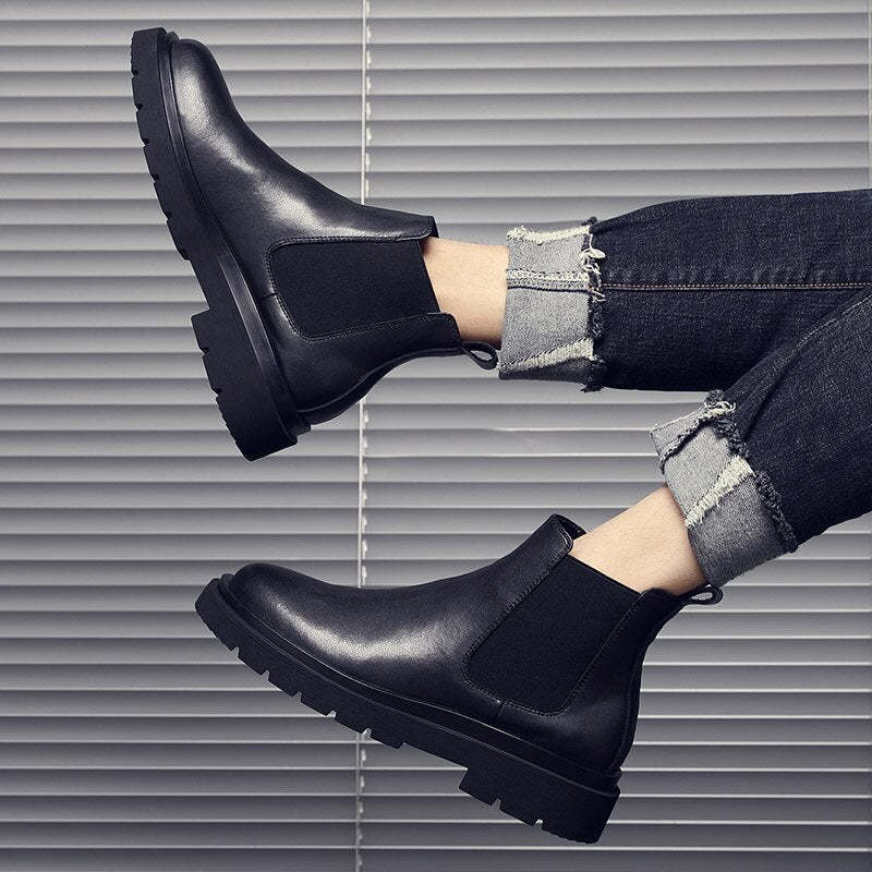 Men  Boots Non-slip Tooling Boots Unisex Motorcycle Boots Plus Size Leather High Top Shoes Waterproof Plus Size Footwear