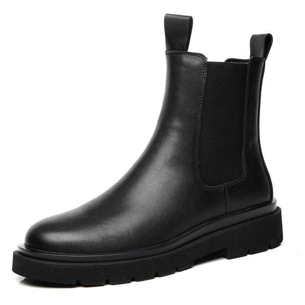 Men  Boots Slip on Pu Leather Chelsea Boots Chunky Ankle Boots Short Boots Casual Indestructible Military Boots Bottines