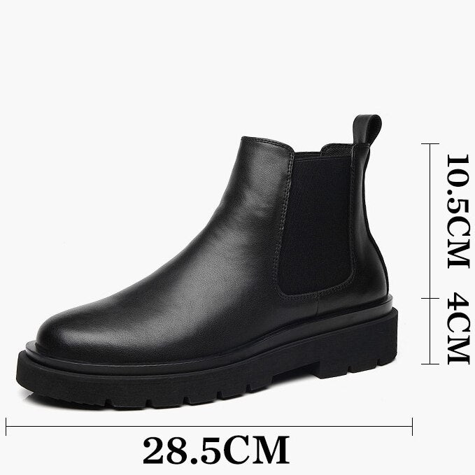 Men  Boots Slip on Pu Leather Chelsea Boots Chunky Ankle Boots Short Boots Casual Indestructible Military Boots Bottines