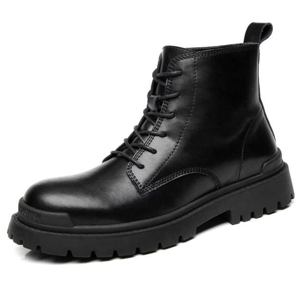 Men  Boots Slip on Pu Leather Chelsea Boots Chunky Ankle Boots Short Boots Casual Indestructible Military Boots Bottines