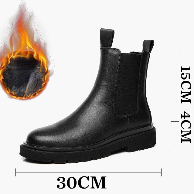 Men  Boots Slip on Pu Leather Chelsea Boots Chunky Ankle Boots Short Boots Casual Indestructible Military Boots Bottines