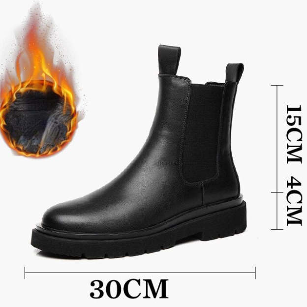 Men  Boots Slip on Pu Leather Chelsea Boots Chunky Ankle Boots Short Boots Casual Indestructible Military Boots Bottines