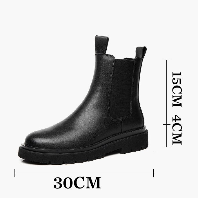 Men  Boots Slip on Pu Leather Chelsea Boots Chunky Ankle Boots Short Boots Casual Indestructible Military Boots Bottines