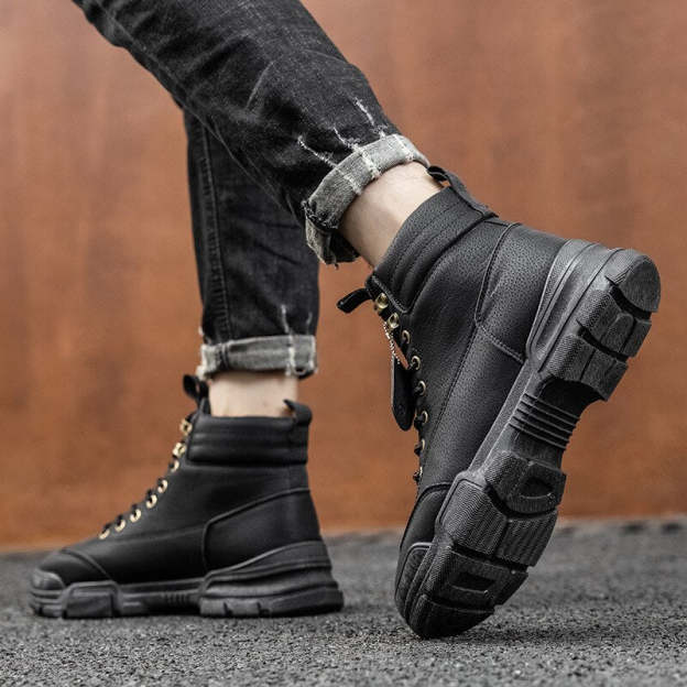 Men Casual  Boots Platform Sneakers Leather Sneakers Work Shoes Male Vulcanized Travel Running Walking Moccasins Shoe