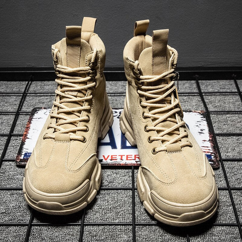 Men Casual  Boots Platform Sneakers Leather Sneakers Work Shoes Male Vulcanized Travel Running Walking Moccasins Shoe