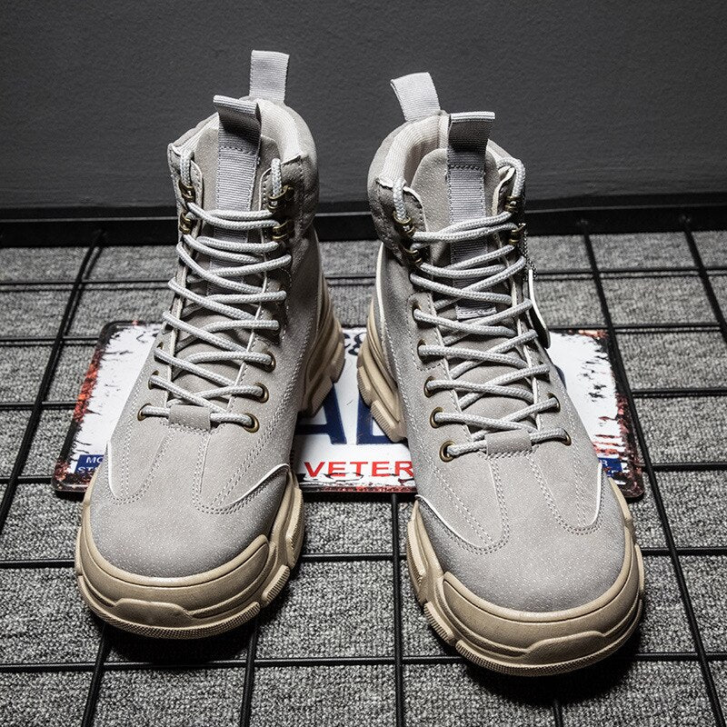 Men Casual  Boots Platform Sneakers Leather Sneakers Work Shoes Male Vulcanized Travel Running Walking Moccasins Shoe