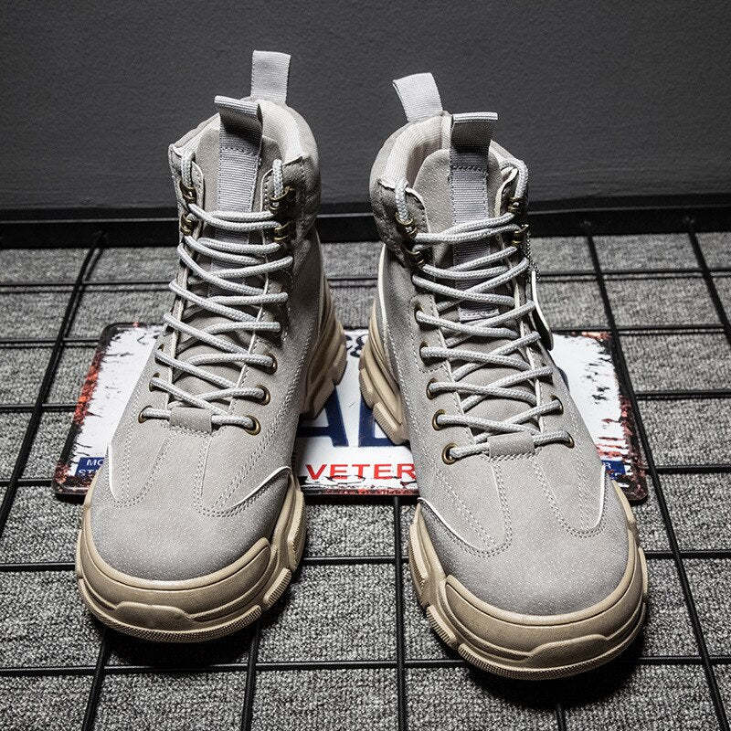Men Casual  Boots Platform Sneakers Leather Sneakers Work Shoes Male Vulcanized Travel Running Walking Moccasins Shoe