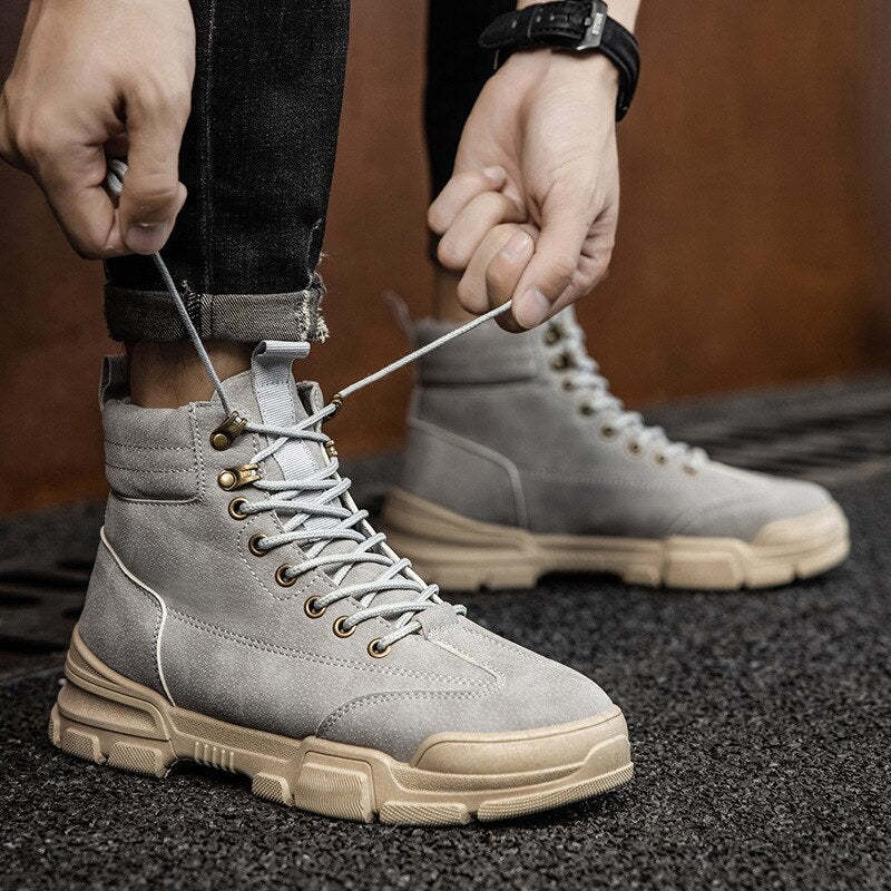 Men Casual  Boots Platform Sneakers Leather Sneakers Work Shoes Male Vulcanized Travel Running Walking Moccasins Shoe