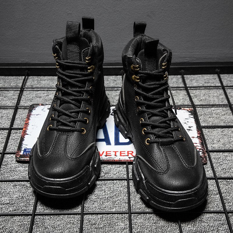 Men Casual  Boots Platform Sneakers Leather Sneakers Work Shoes Male Vulcanized Travel Running Walking Moccasins Shoe