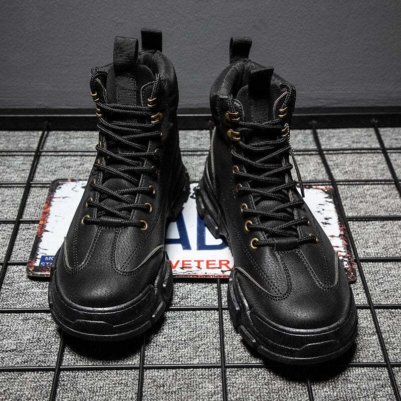 Men Casual  Boots Platform Sneakers Leather Sneakers Work Shoes Male Vulcanized Travel Running Walking Moccasins Shoe