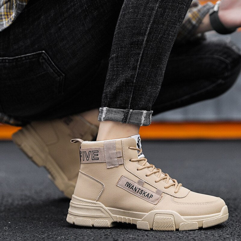 Men Casual Winter Warm Shoes Lace Up Wool Ankle Boots Plush Basic Winter Outdoor Shoes Military Footwears Botas De Seguridad