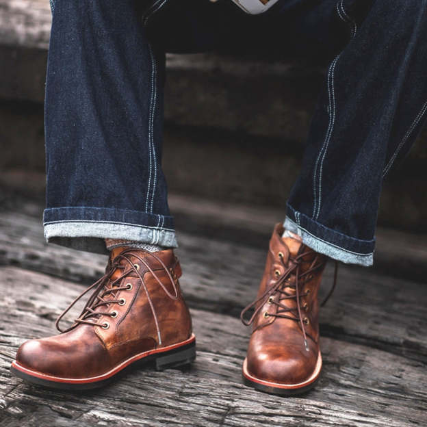 Men Leather Ankle Boots Comfortable  Boots Western Boot High-top Shoes Military Business Handmade Retro Anti-slip Footwear
