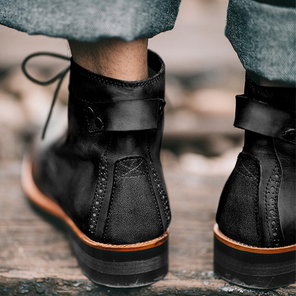 Men Leather Ankle Boots Comfortable  Boots Western Boot High-top Shoes Military Business Handmade Retro Anti-slip Footwear