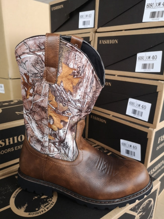 Men Leather Western Boot Comfortable Knight Boots Anti-slip Vintage Cowboy Boots Comfort Walking Chelsea Bottines Bota Footwear