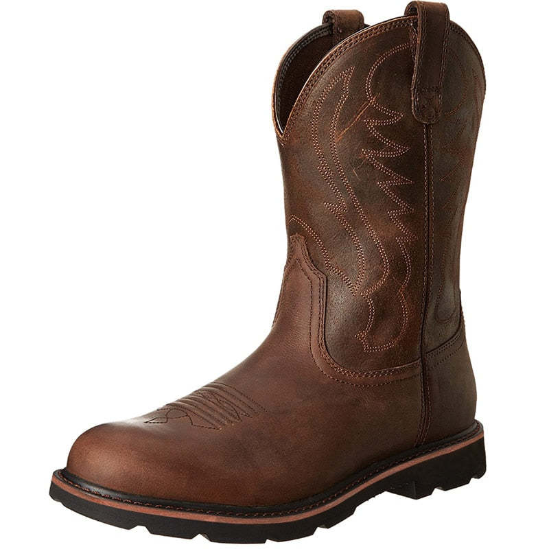 Men Leather Western Boot Comfortable Knight Boots Anti-slip Vintage Cowboy Boots Comfort Walking Chelsea Bottines Bota Footwear