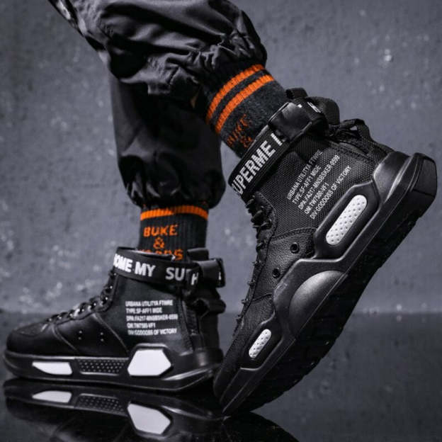 Men Pu Leather Sneakers Comfortable High Top Casual Business Shoes Construction Indestructible Skateboarding Footwear Zapatillas