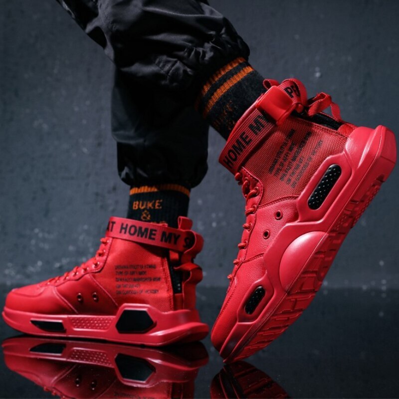 Men Pu Leather Sneakers Comfortable High Top Casual Business Shoes Construction Indestructible Skateboarding Footwear Zapatillas