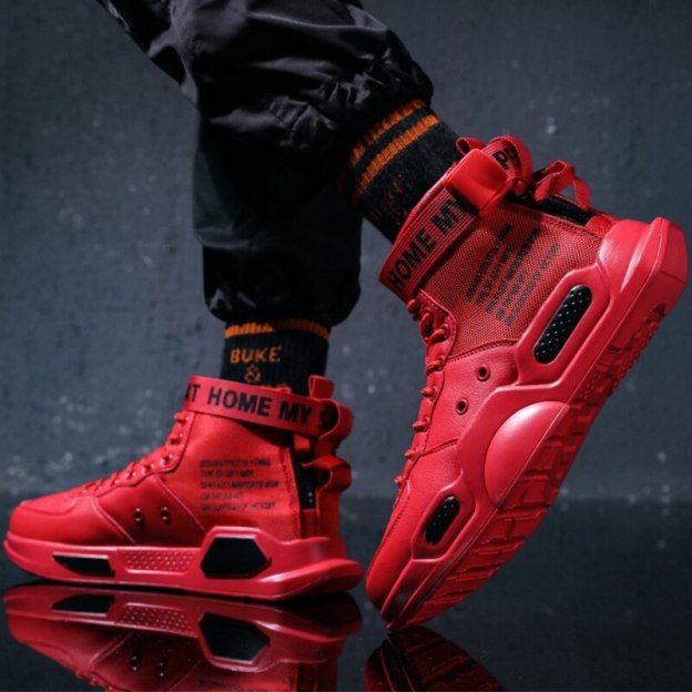 Men Pu Leather Sneakers Comfortable High Top Casual Business Shoes Construction Indestructible Skateboarding Footwear Zapatillas