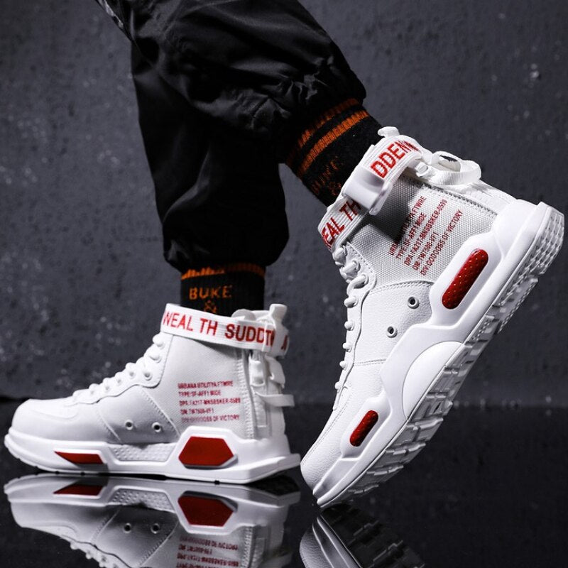 Men Pu Leather Sneakers Comfortable High Top Casual Business Shoes Construction Indestructible Skateboarding Footwear Zapatillas