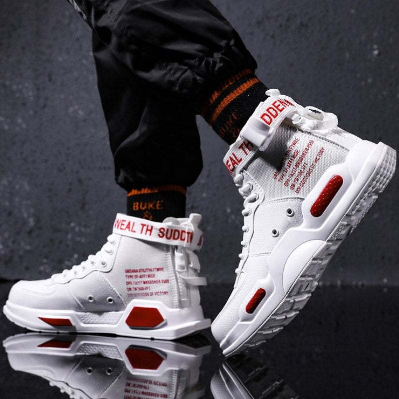 Men Pu Leather Sneakers Comfortable High Top Casual Business Shoes Construction Indestructible Skateboarding Footwear Zapatillas