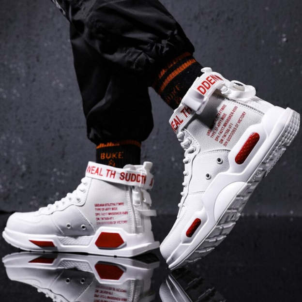Men Pu Leather Sneakers Comfortable High Top Casual Business Shoes Construction Indestructible Skateboarding Footwear Zapatillas