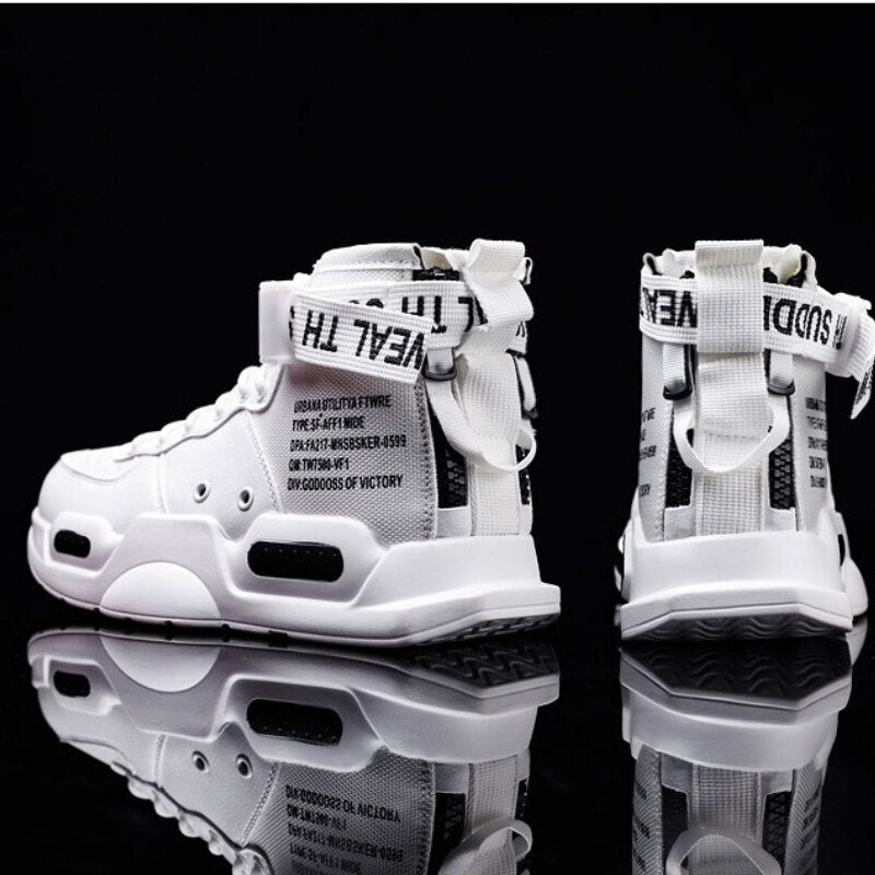 Men Pu Leather Sneakers Comfortable High Top Casual Business Shoes Construction Indestructible Skateboarding Footwear Zapatillas