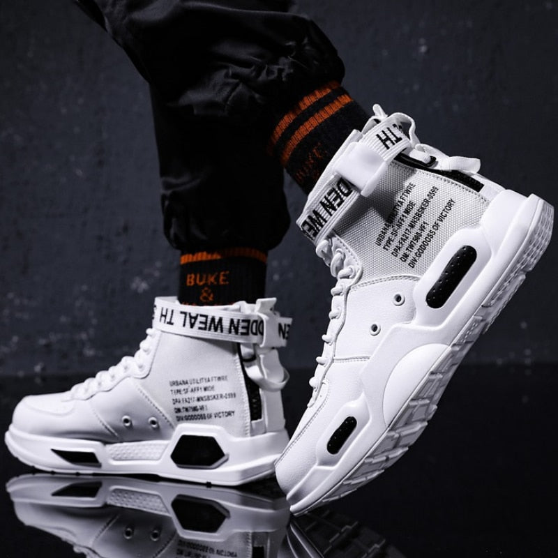 Men Pu Leather Sneakers Comfortable High Top Casual Business Shoes Construction Indestructible Skateboarding Footwear Zapatillas