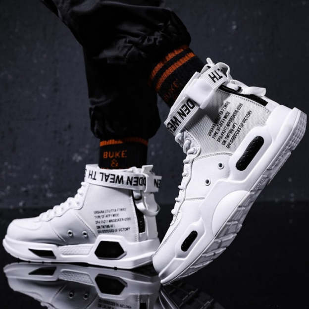 Men Pu Leather Sneakers Comfortable High Top Casual Business Shoes Construction Indestructible Skateboarding Footwear Zapatillas