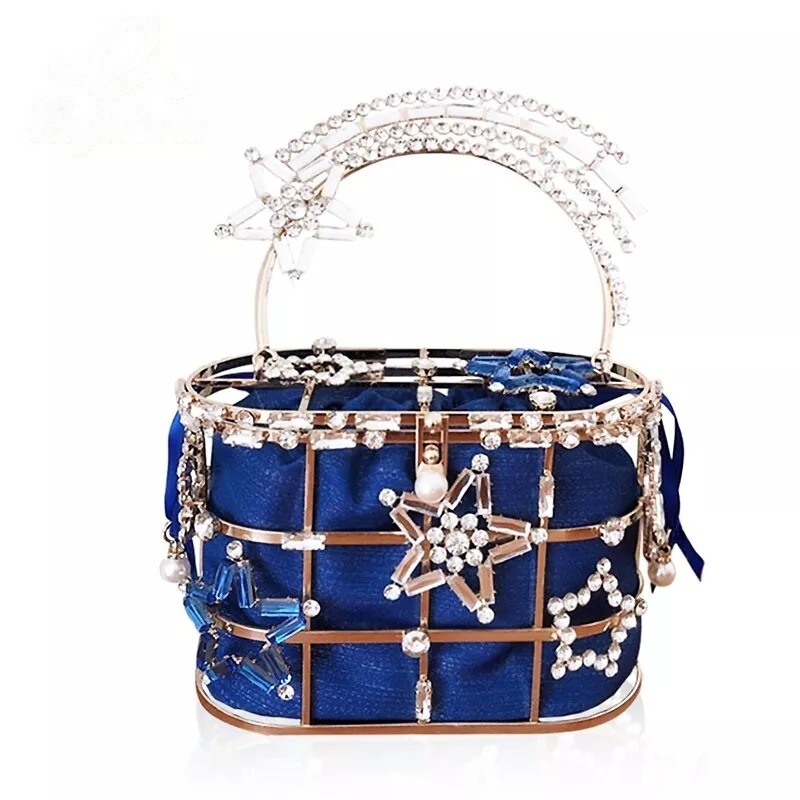 Luxury Metal Diamond Basket Women Party Clutch Fashion Purses and Handbags Star Design Evening Bag Desiger Shoulder Chain Bag