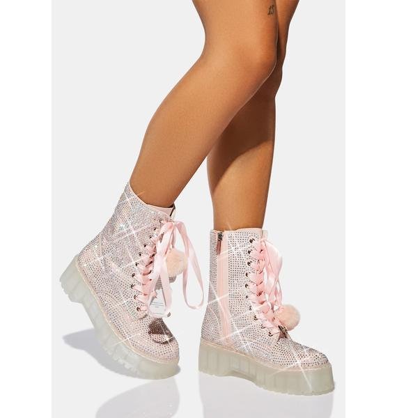 PINK RHINESTONE COMBAT BOOTS-annaxin
