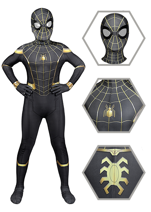 Spider Man 3 No Way Home Costume Cosplay Black Suit Ver 2 Kids Size-Chaorenbuy Cosplay