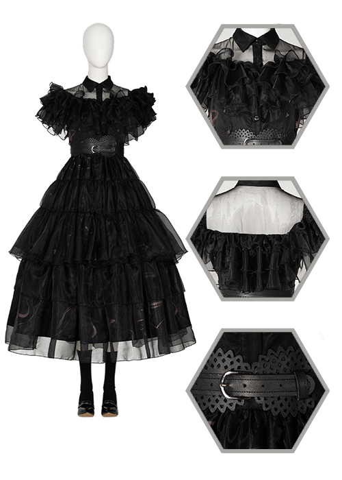 Wednesday Addams Costume The Addams Family Cosplay Suit Black Dress-Chaorenbuy Cosplay