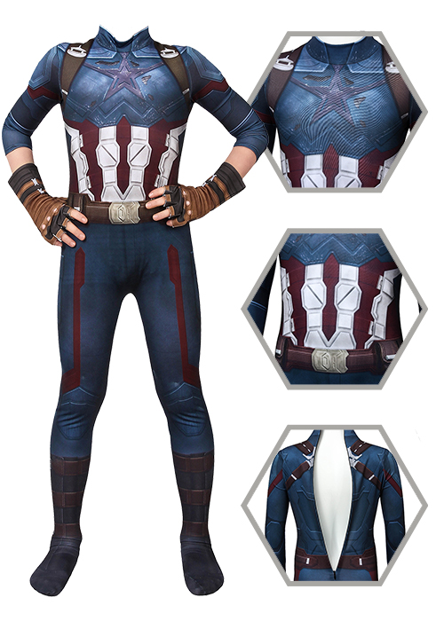 Captain America Costume Avengers Infinity War Cosplay Jumpsuit Kids Size-Chaorenbuy Cosplay