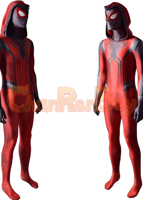 Spider Man Miles Morales Costume Crimson Cowl Suit Cosplay Bodysuit