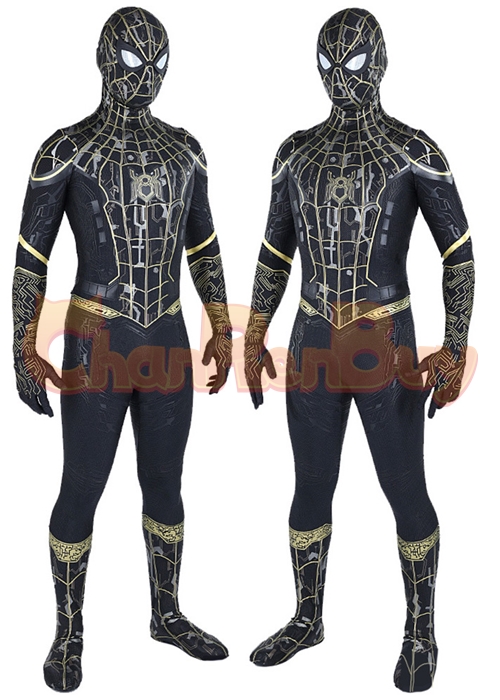 Spider Man 3 No Way Home Black Gold Suit Costume Cosplay Bodysuit
