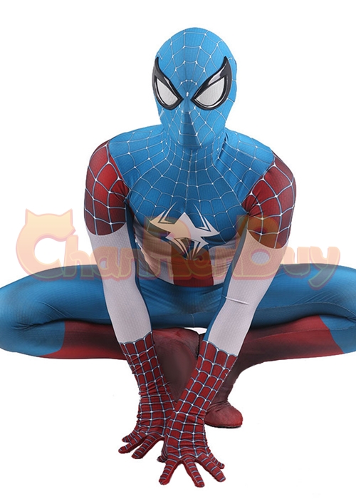 Captain America Spider Man Crossover Suit Costume Cosplay Bodysuit
