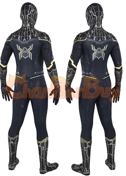 Spider Man 3 No Way Home Black Gold Suit Costume Cosplay Bodysuit