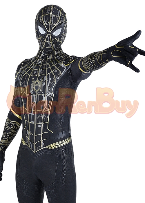 Spider Man 3 No Way Home Black Gold Suit Costume Cosplay Bodysuit