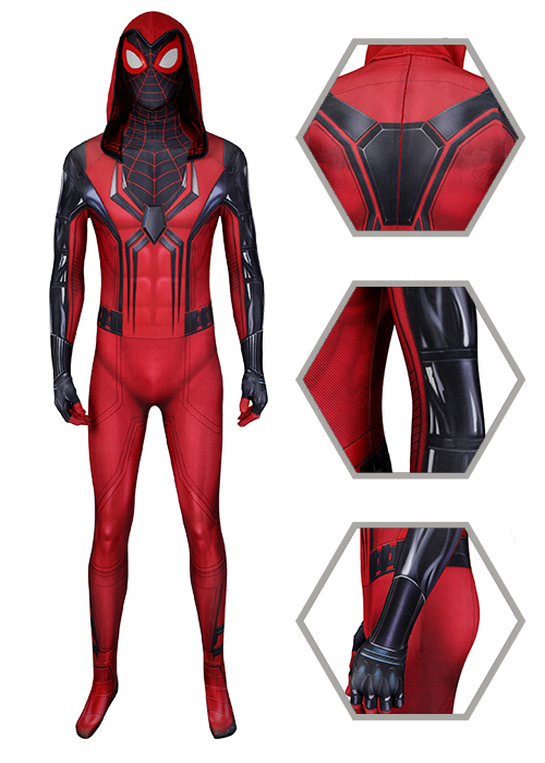 Miles Morales Crimson Cowl Suit Spider Man Costume Cosplay Bodysuit